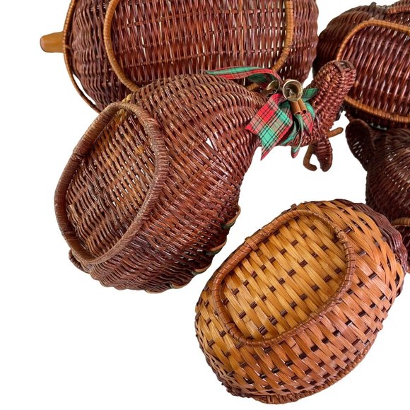 Vintage 6 Wicker and Wood Animal Basket 6 pc Lot Turkey Duck Rabbit Reindeer - Picture 15 of 15